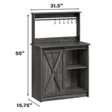 4ever2buy Farmhouse Coffee Bar Cabinet with Storage, Gray Coffee Bar with 6 Hooks, Coffee Bar Table with Sliding Barn Door, Wine Bar Cabinet with Adjustable Shelf for Living Dining Room 4ever2buy