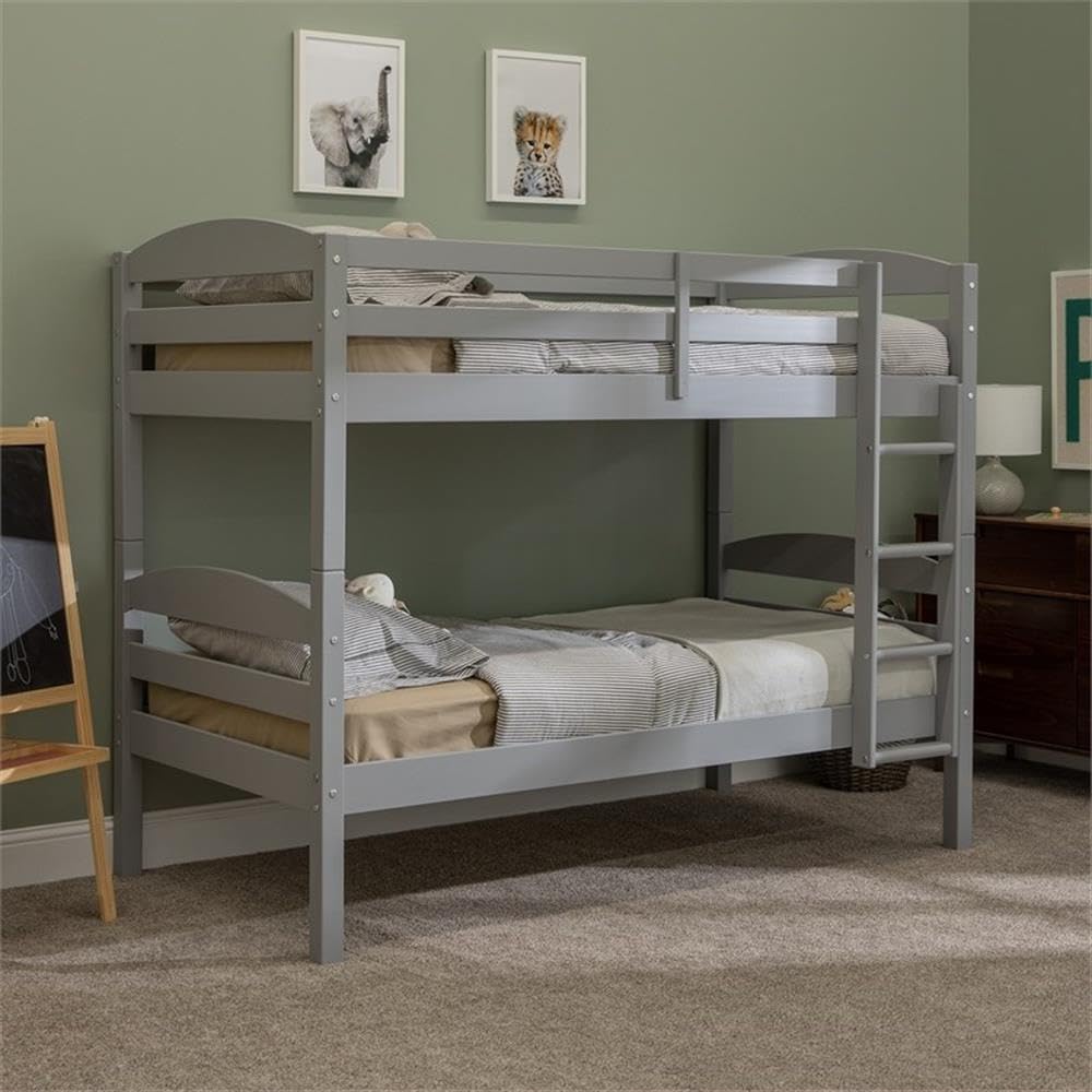 Walker Edison Della Grey Twin-Over-Twin Bunk Bed Frame - WoodArtSupply