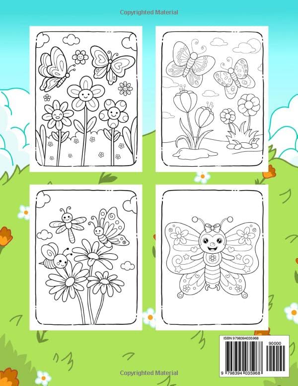 Butterflies and Flowers Coloring Book: Easy and Cute Style Coloring Pages of Different Beautiful Butterflies and Flowers for Boys Girls Kids Ages 4-8 (Let's Color Butterflies)