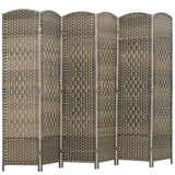 HOMCOM 6 Panel Room Divider, 6' Tall Folding Privacy Screen, Woven Freestanding Wall Partition for Home Office, Bedroom, Dark Rustic Oak HOMCOM