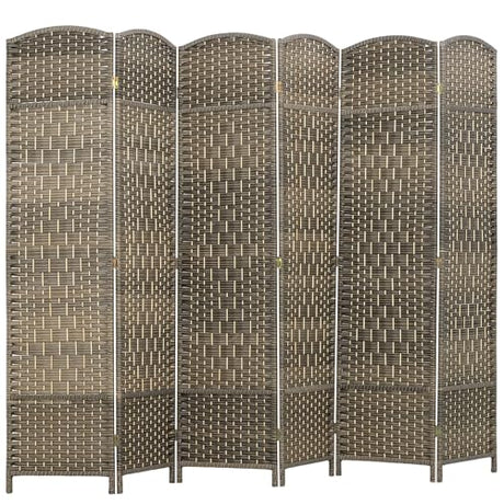 HOMCOM 6 Panel Room Divider, 6' Tall Folding Privacy Screen, Woven Freestanding Wall Partition for Home Office, Bedroom, Dark Rustic Oak HOMCOM