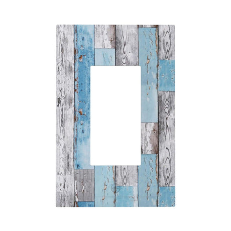 Blue Distressed Wood Plank 1 Gang Electrical Outlet Cover Single Receptacle Device Plug Socket Wall Plate Rustic Vintage Wooden Board Grain Country Electrical Faceplate Farmhouse Cabin Decorate DJTRRF