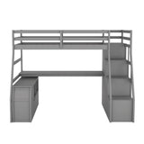Twin Loft Bed with Storage Stairs and Desk - Bellemave Grey Wood Frame for Kids and Teens Bellemave