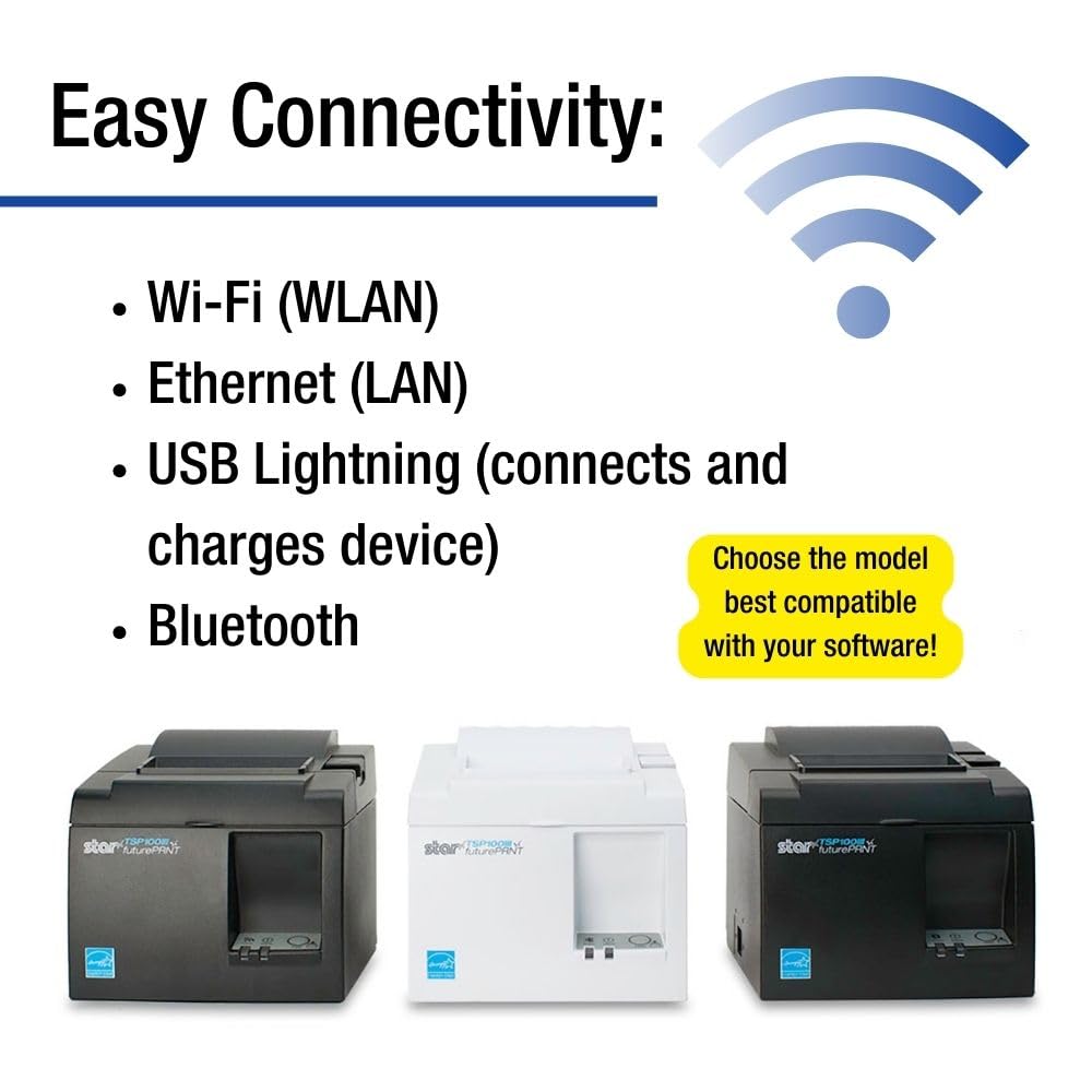 Star Micronics TSP143IIIBi Bluetooth Thermal Receipt Printer for iOS, Android, and Windows with Auto-cutter and Internal Power Supply - Gray Star Micronics