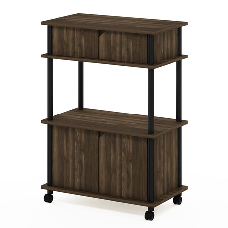 Furinno Turn-N-Tube Kitchen Storage Cart with Cabinet and Lockable Wheels, Columbia Walnut/Black Furinno
