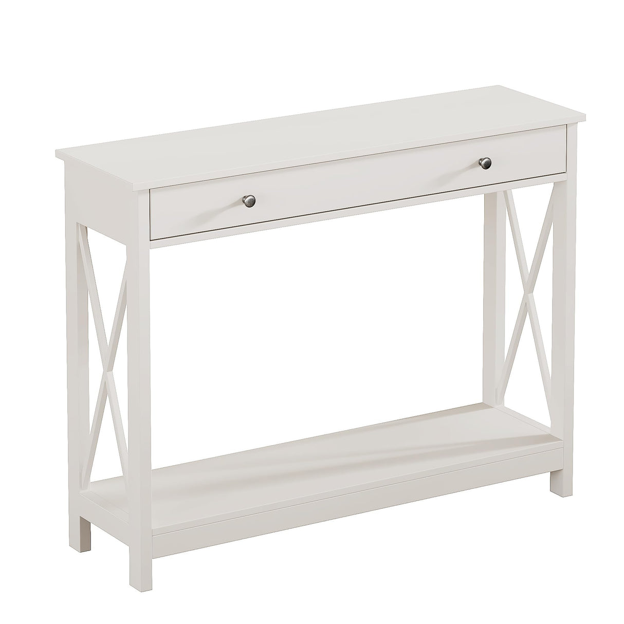 Treocho White Console Table with Drawer and Storage Shelves, Foyer Sofa Table Narrow for Entryway, Living Room, Hallway Treocho
