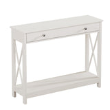 Treocho White Console Table with Drawer and Storage Shelves, Foyer Sofa Table Narrow for Entryway, Living Room, Hallway Treocho