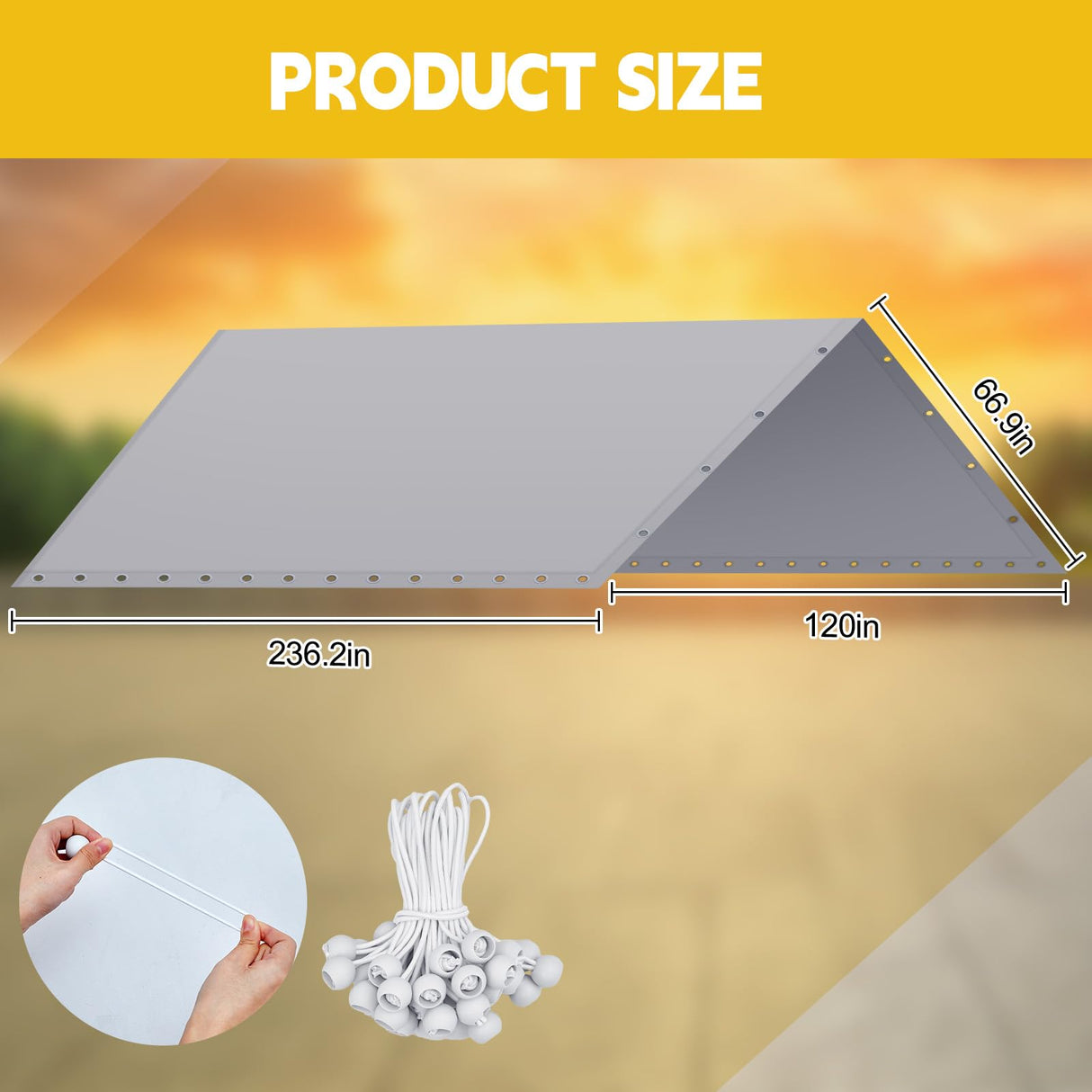 Wesnoy Heavy Duty Carport Canopy Waterproof Canopy Cover Garage Car Shelter Tarp Tent for Car Canopy Replacement Cover with 50 Ball Bungees, Only Top Cover, Frame is Not Included (Grey,10 x 20 ft) Wesnoy