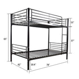 AEMSOFK Bunk Bed Twin Over Twin, Metal Bunk Bed Frame, Metal Bunkbeds with Built-in Ladder, High Guardrail and Metal Slats, No Box Spring Needed, Space Saving, Noise Free (Black) AEMSOFK