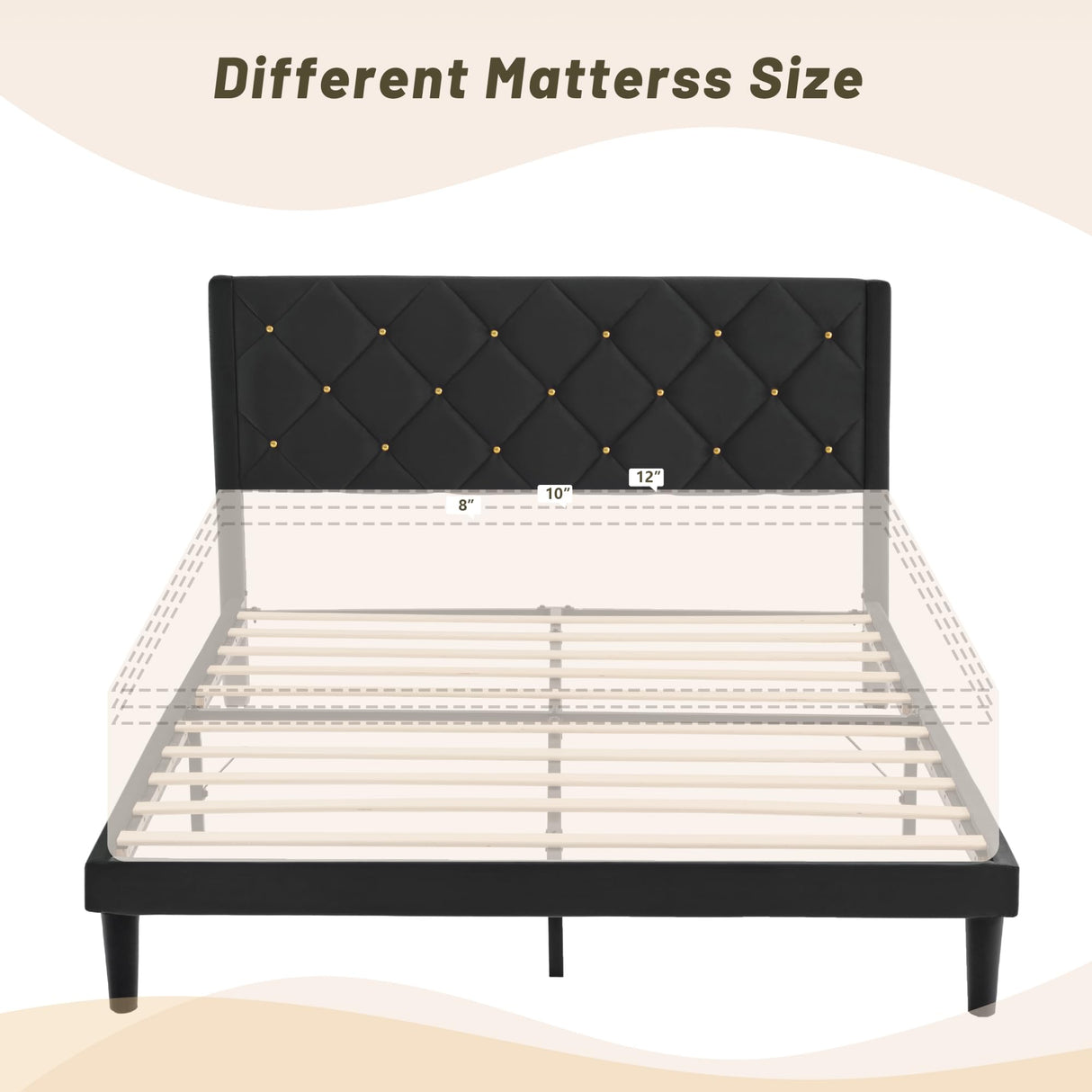 DUMGTIF Queen Size Platform Bed Frame with Velvet Upholstered Headboard and Sturdy Wooden Slats Support,Mattress Foundation，Easy Assembly, No Box Spring Needed,Slip Resistant (Black, Queen) DUMGTIF