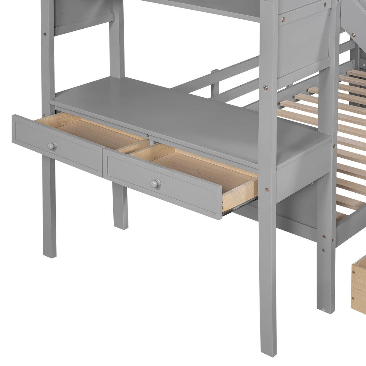 Harper & Bright Designs Twin Over Twin Bunk Bed with Stairs, Slide, Desk, Solid Wood Bunk Bed with Storage Drawers and Shelves, for Kids Teens Adults (Gray) Harper & Bright Designs