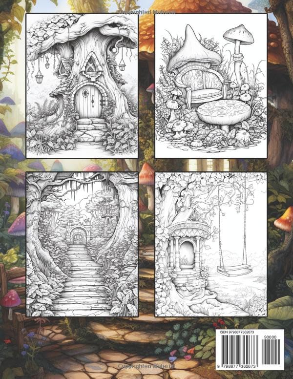 Fairy Garden: Colouring Books for Adults with Serene Tree House, Whimsical Bakery, Mystical Library, and Much more