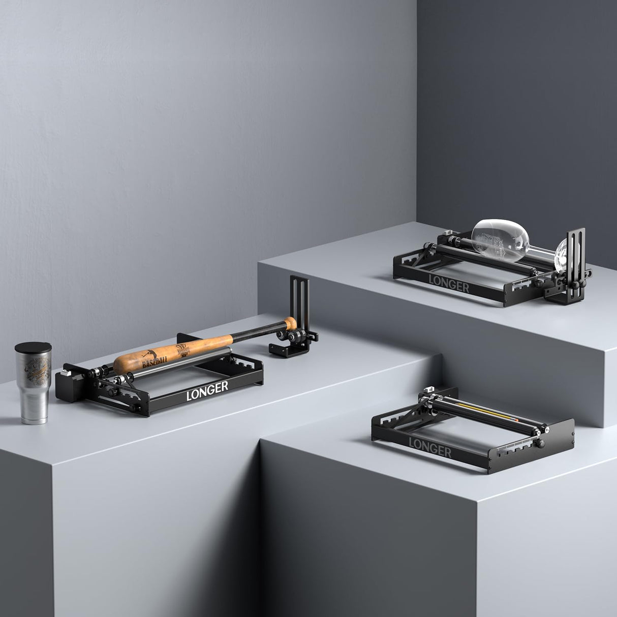 Longer Ray5, B1 and Most Laser engravers, Y-axis Rotating Drum Engraving Module for Engraving Cylindrical Objects, Wine Glasses, Glasses Longer