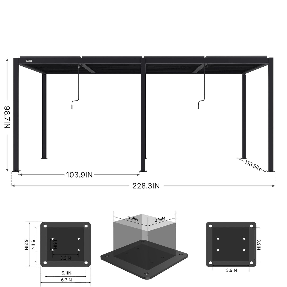 PATISOL Louvered Pergola 19'x10' Full Aluminum Patio Outdoor with Adjustable Roof Rainproof Sun Shade Easy Installation Hardtop Gazebo for Deck Garden Yard Beach (Dark Grey) Patisol