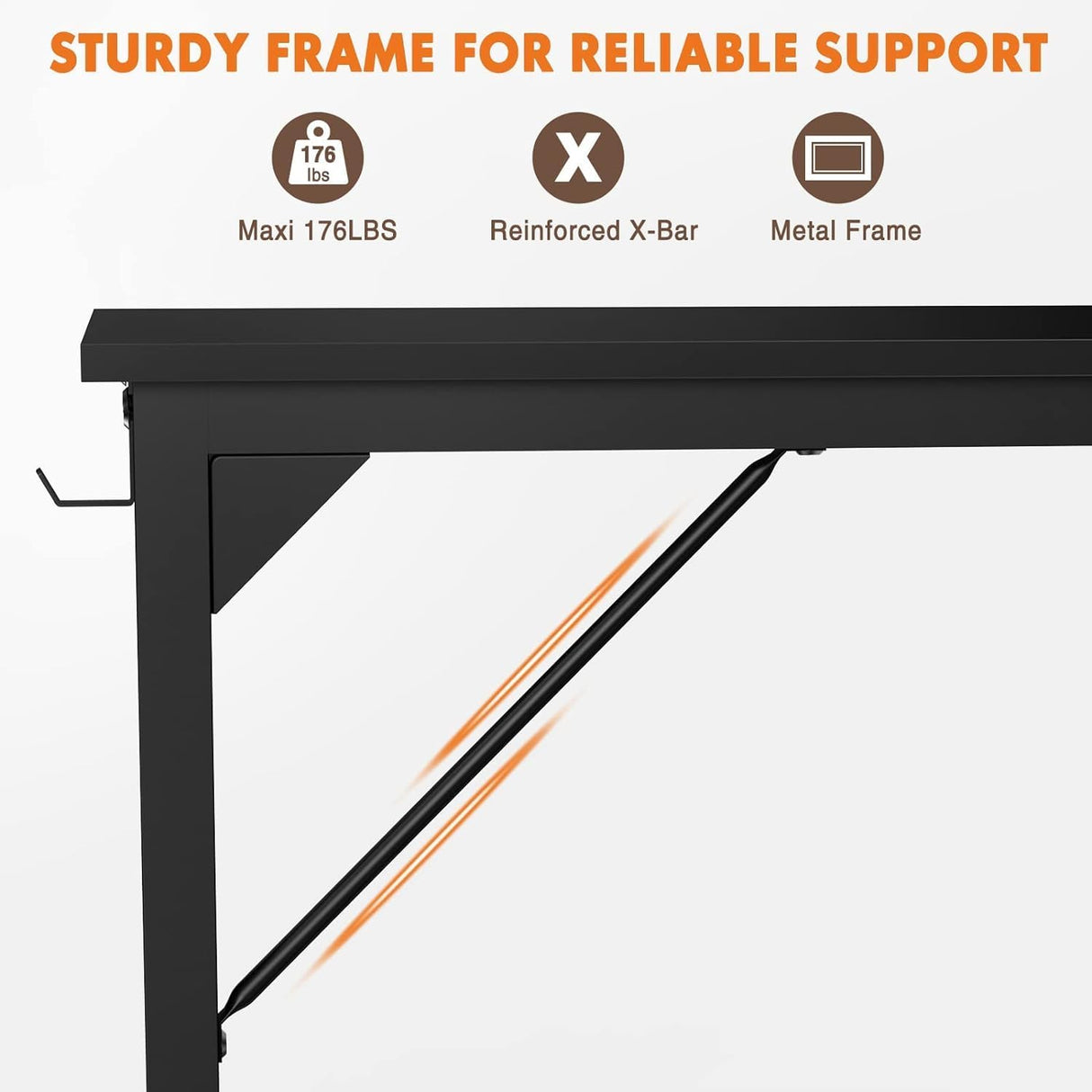 Sweetcrispy Computer Office Desk 48 Inch Student Kids Study Writing Work with Headphone Hooks & Storage Bag Modern Simple PC Home Bedroom Table - Basic Black Sweetcrispy