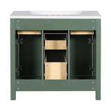 LUMISOL 36" Bathroom Vanity with Sink, Modern Green Bathroom Vanity with 4 Drawers & 2 Soft-Closing Doors, Free Standing Wooden Bathroom Cabinet with Resin Basin, Green LUMISOL