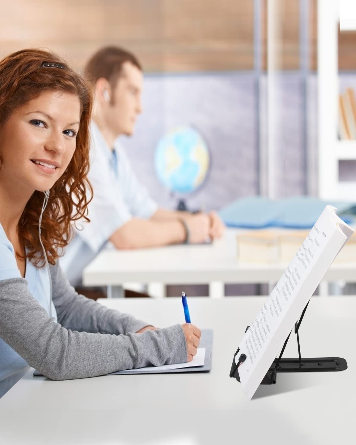 MSDADA Metal Book Stand for Desk, Adjustable Reading Rest Book Holder, Portable Cookbook Documents Holder, Sturdy Typing Stand for Recipes Textbooks Tablet Music Books with Page Clips (Black) MSDADA