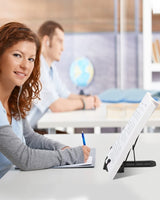 MSDADA Metal Book Stand for Desk, Adjustable Reading Rest Book Holder, Portable Cookbook Documents Holder, Sturdy Typing Stand for Recipes Textbooks Tablet Music Books with Page Clips (Black) MSDADA