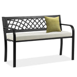 BSTOPHKL Outdoor Bench,Patio Garden Benches,Metal Weatherproof Porch Bench with Grid-Patterned Backrest and Armrest for Park Courtyard Porch,Bearing Capacity 480lbs,Black BSTOPHKL