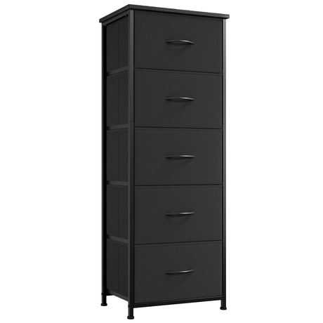 Somdot Tall Dresser for Bedroom with 5 Drawers, Storage Organizer Chest of Drawers with Removable Fabric Bins for Closet Bedside Living Room Laundry Entryway Hallway, Black Somdot