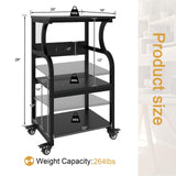 Natwind 3 Tier Printer Stand,Printer Table with Adjustable Storage Shelf, Rolling Printer Cart with Wheels for Home Office Organization,Multifunctional Shelves for Heat Press,3D Printer (Black) Natwind