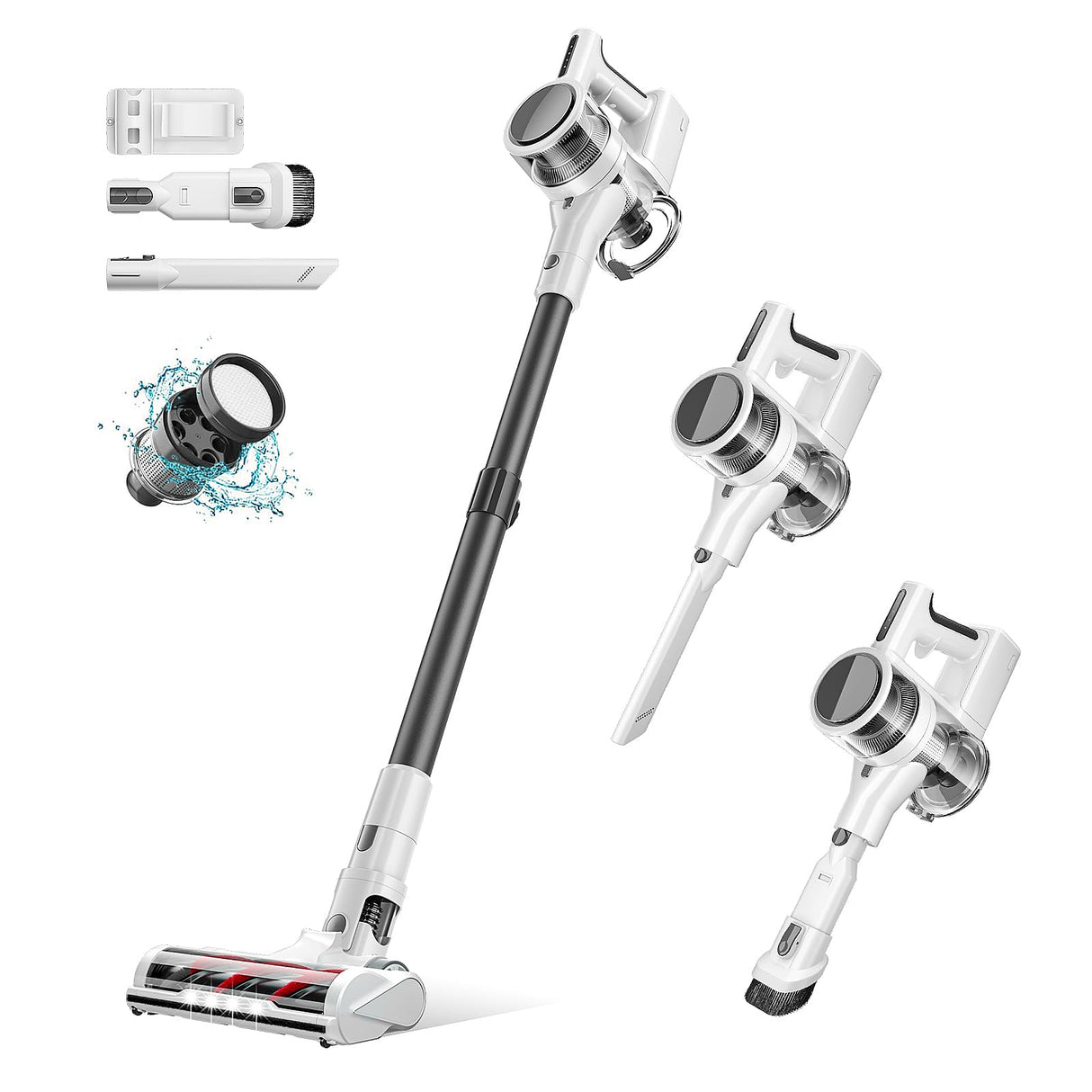 Ljuren Vacuum Cleaners for Home, 80,000PRM Powerful Motor Cordless Vacuum with Removable 2200mAH Battery up to 35 Mins Worktime, 2 Adjustable Modes and Detachable Parts Stick Vacuum (White Zinc Gray) Ljuren