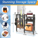 Dobures Fishing Rod Holder, 3-Tier Fishing Pole Rack, Fishing Equipment Organizer Tackle Storage Cart for Garage Organization, Holds up to 12 rods Dobures