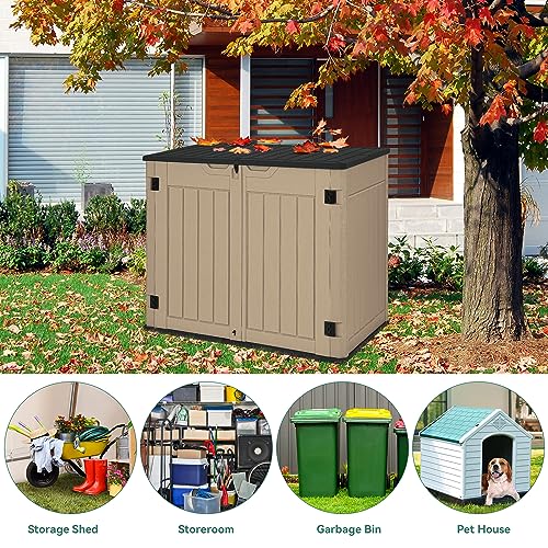 YITAHOME Extra Large Outdoor Horizontal Storage Shed, 4.5x4ft Resin Tool Sheds w/o Shelf, Easy to Assemble Waterproof Storage for Trash Cans, Garden Tools, Lawn Mower, Lockable, Brown - WoodArtSupply