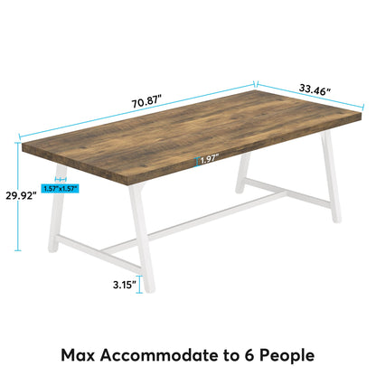 Tribesigns 6FT Rectangle Conference Table, 70.87L x 33.46W x 29.92H Inches Meeting Table for Conference Room, Vintage Wood Office Executive Desk with Strong Metal Frame for 6 People (Oak) - WoodArtSupply