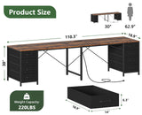 TVU 110" 2 Person Desk with 8 Drawers, Large Writing Home Office Desks with Outlets, I Shaped Workstation Double Desk Drawer Organizers (Rustic) TVU