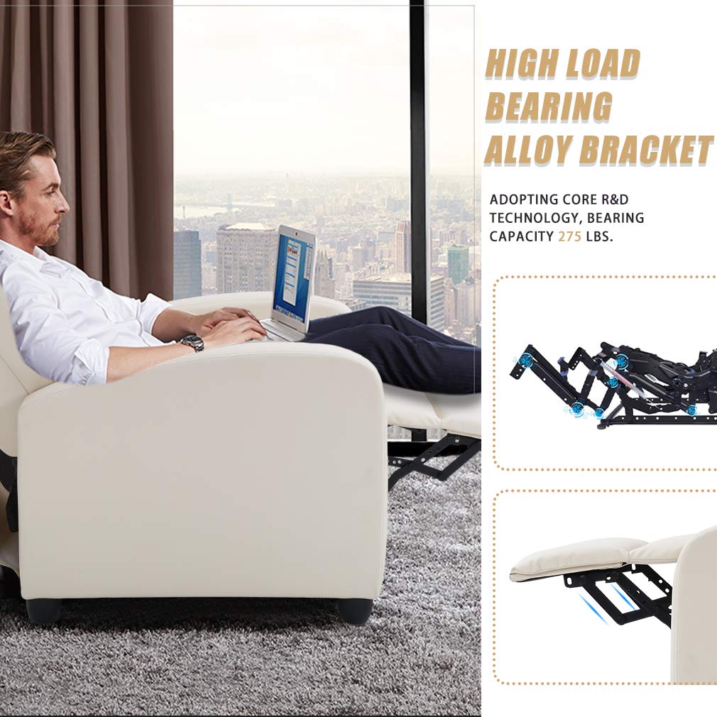 FDW Recliner Chair for Living Room Recliner Sofa Reading Chair Winback Single Sofa Home Theater Seating Modern Reclining Chair Easy Lounge with PU Leather Padded Seat Backrest （Beige） FDW