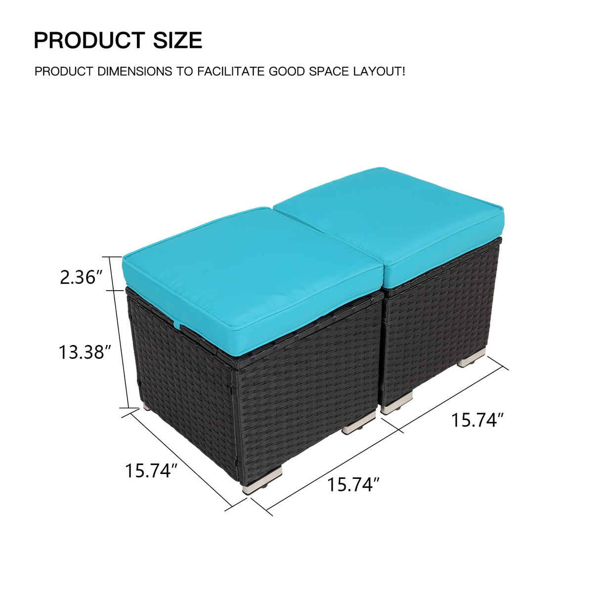 Y Enjoy 2-Pieces Outside Rattan Ottomans，Multipurpose Outdoor Furniture for Patio, Backyard, Additional Seating, Footrest, Side Table w/Storage, Removable Cushions Y ENJOY YOUR DAY I YING