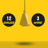 ReelWorks Retractable Extension Cord Reel Polypropylene 12AWG x 40' Foot Industrial Commercial Grade 3C SJT Cable Triple Tap Connector 15A 125VAC 1875W 60Hz Current Interrupter Best for Indoor Use ReelWorks