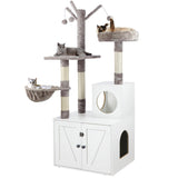 Timberer Litter Box Enclosure with Cat Tree, 2-in-1 Hidden Litter Box Furniture with Scratching Post, Modern Cat Condo, White Timberer