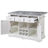 Steve Silver Furniture Zermatt Marble Kitchen Island Counter, 48" Grey Marble Top w/ Dual Storage Doors, 3 Drawers, Wine Rack, Dual Towel-Rack, Seats 2, (Island Only), 48"L x 28"W x 36"H, Grey, White Steve Silver
