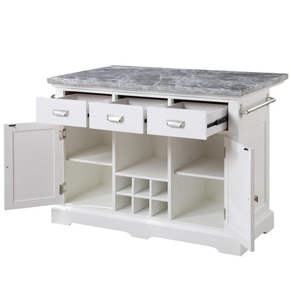 Steve Silver Furniture Zermatt Marble Kitchen Island Counter, 48" Grey Marble Top w/ Dual Storage Doors, 3 Drawers, Wine Rack, Dual Towel-Rack, Seats 2, (Island Only), 48"L x 28"W x 36"H, Grey, White