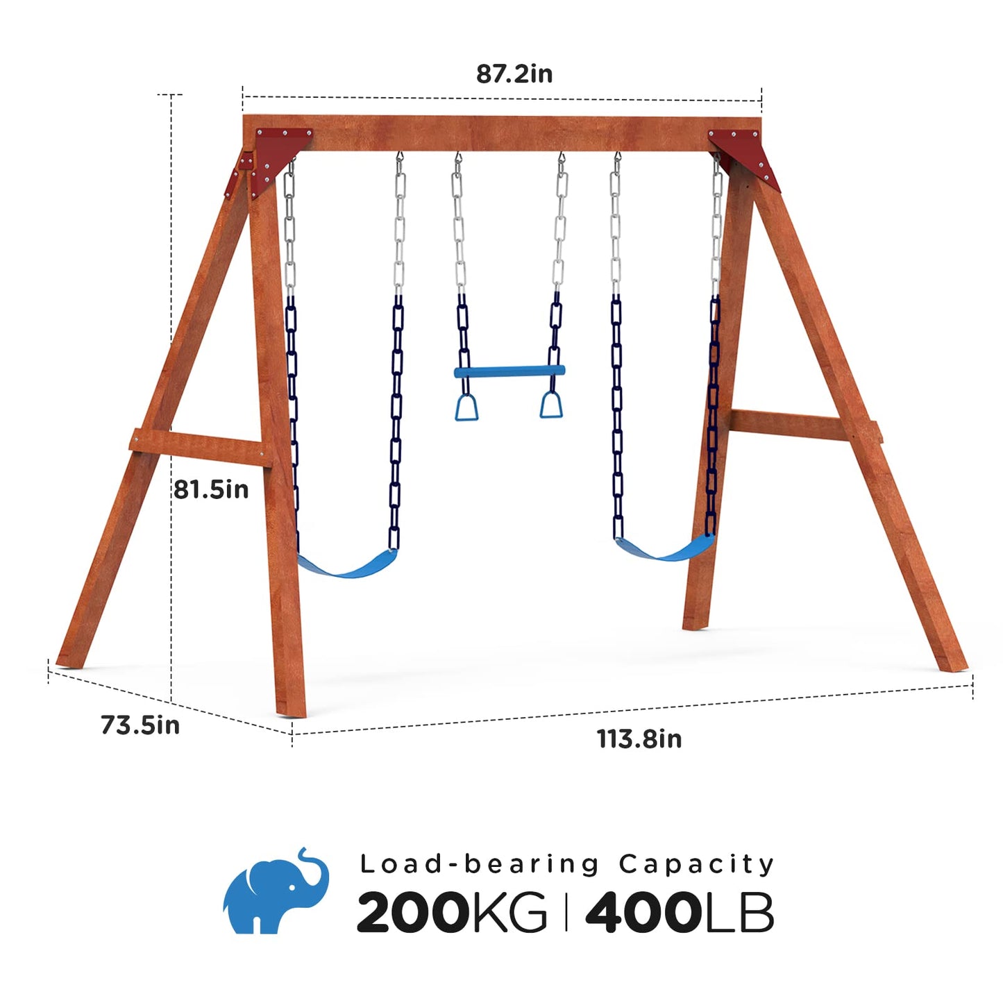 Dolphin Playground DIY Swing Sets for Backyard, Wooden Swing Set Outdoor for Kids with Trapeze Swing Bar and 2 Belt Swings, Heavy Duty Playground Accessories, Suitable for Any Swing Replaceme - WoodArtSupply