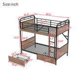 NeoTechEra Twin XL Bunk Bed for Teens - Metal Detachable Bunk Bed with LED Light, USB Charger, 2 Large Drawers, Convertible to 2 Twin XL Beds, Ideal for Small Rooms NeoTechEra