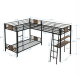 DNChuan Triple Bunk Bed L-Shaped,Twin Over Twin with Twin Loft Bed Desk and Shelf & 2 Ladders - Brown DNChuan