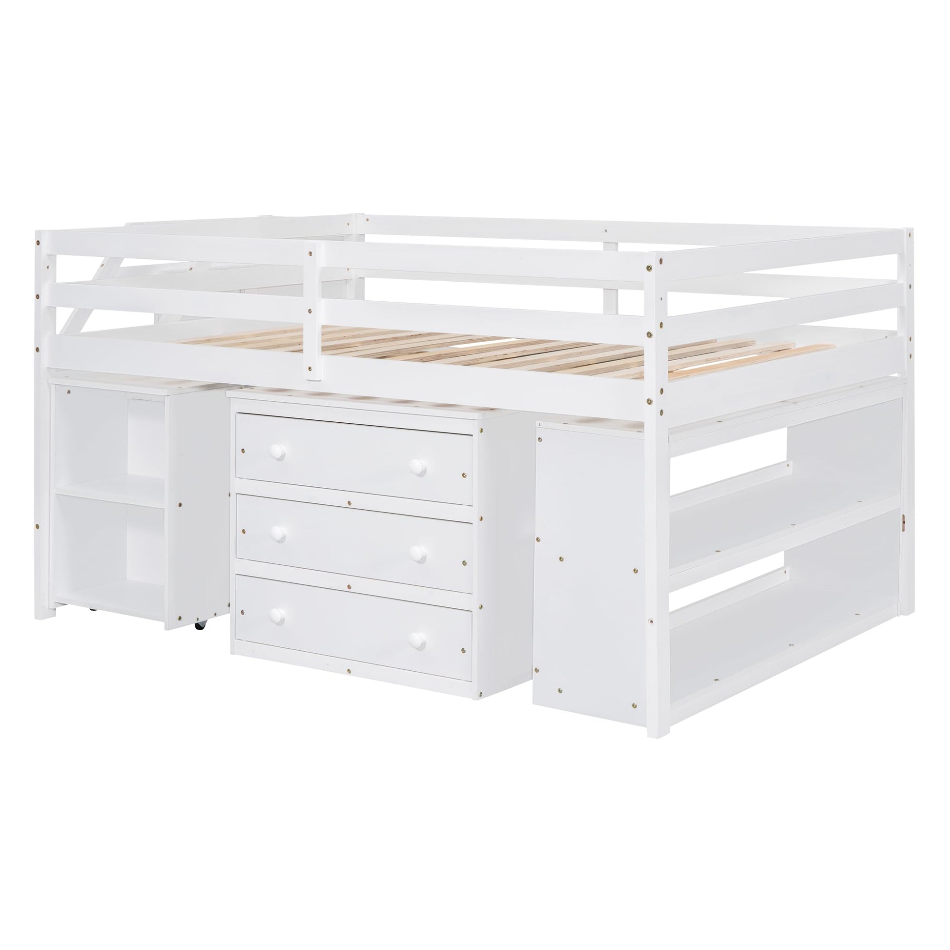 Full Size Low Loft Bed with Storage and Rolling Desk by Harper & Bright Designs - WoodArtSupply