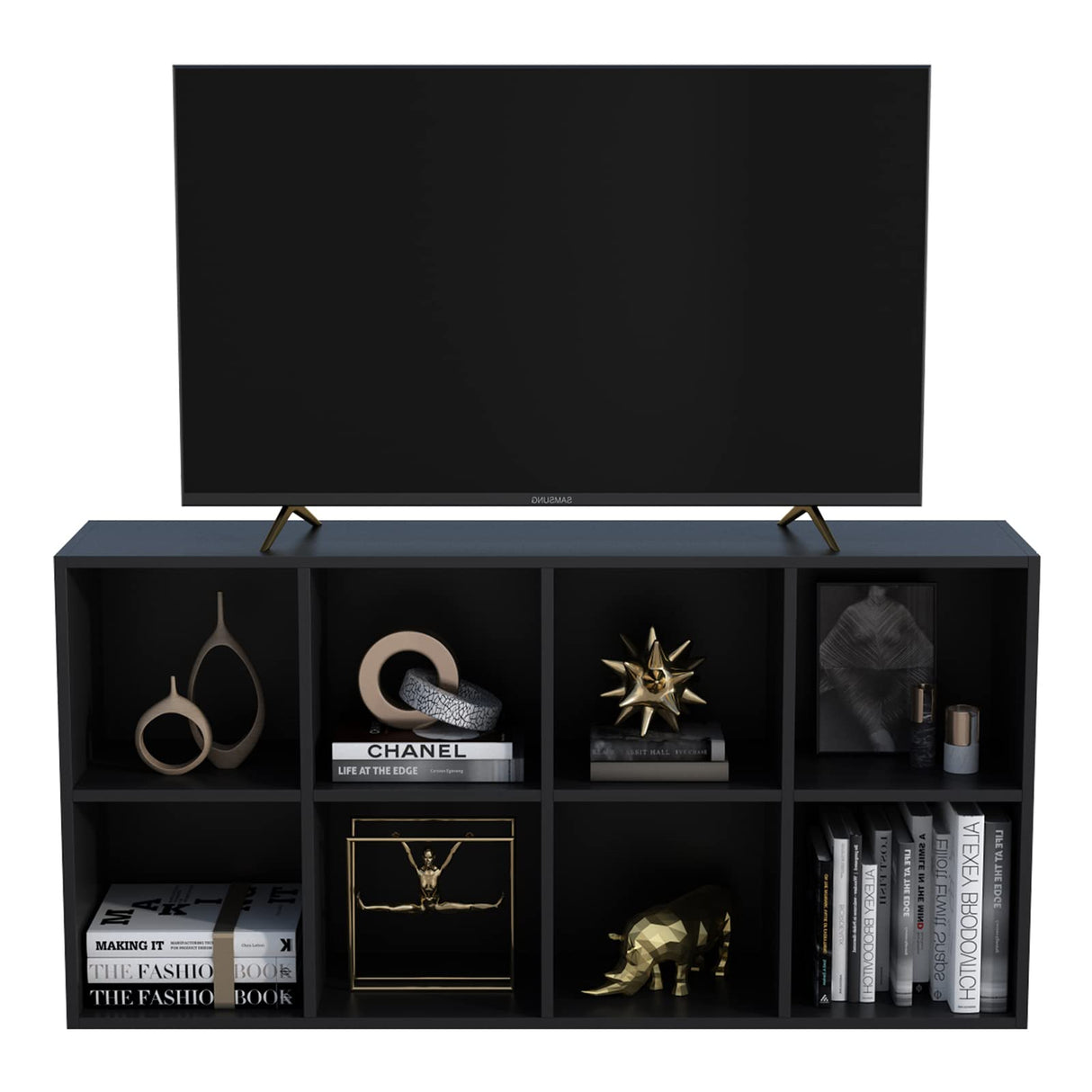 OSCHF 8-Cube Storage Shelf Bookcase - Wooden 4-Tier Floor Standing Open Bookshelf, Modern TV Stand up to 55 Inchs for Home and Office, Black OSCHF