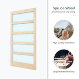 ROYMELO 48x84 inch Glass Sliding Barn Door Slab with 8ft Hardware Kit Included, 5-Panel Frosted Glass, Spruce Wood Support DIY Dyeing, Easy Assembly ROYMELO