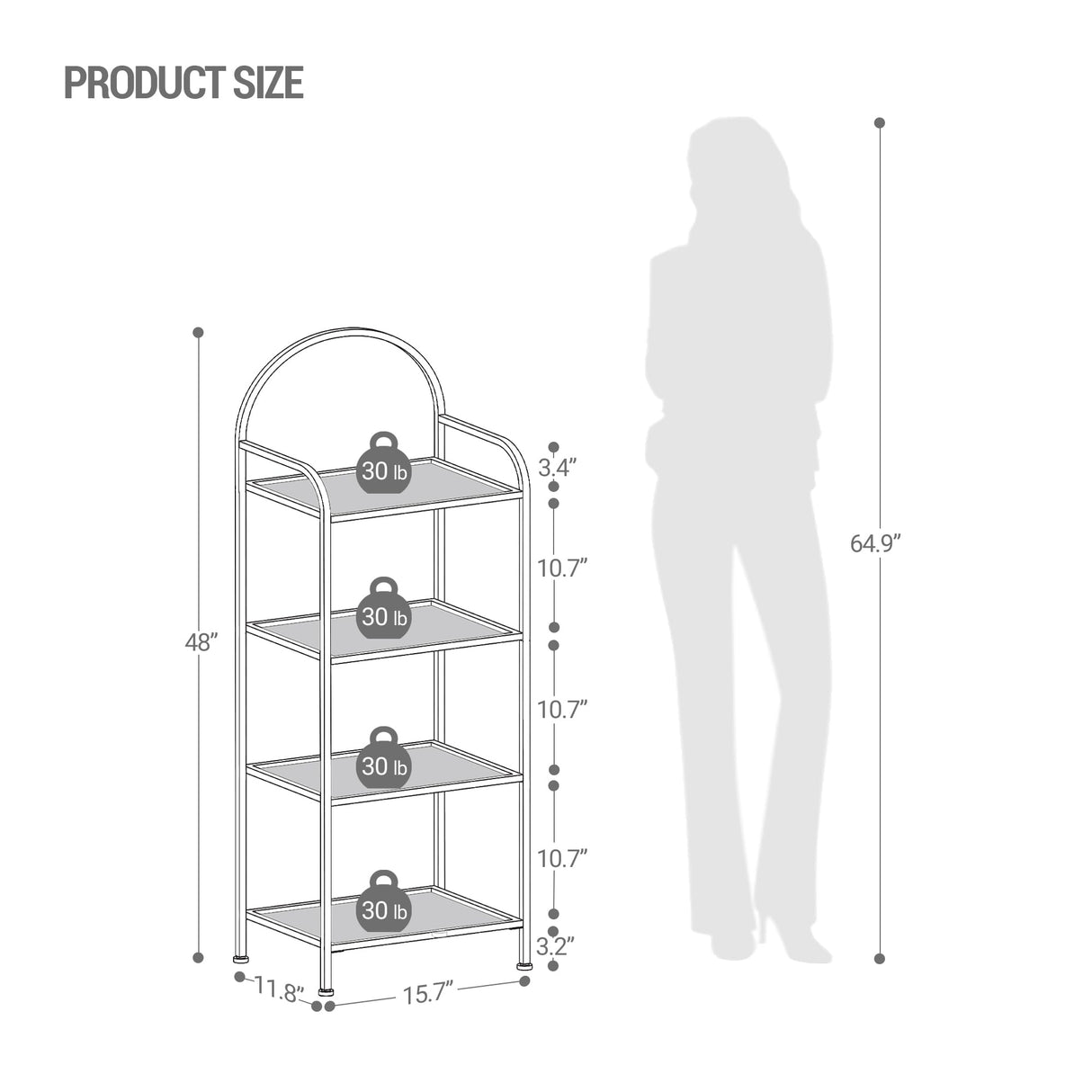 Hzuaneri Bookcase Bookshelf, Tempered Glass Bookshelves, Slim Shelving Unit for Bedroom, Bathroom, Home Office, Steel Frame, 4 Tier Gold BC04001G Hzuaneri