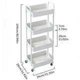 Sywhitta 4-Tier Plastic Rolling Utility Cart with Handle, Multi-Functional Storage Trolley for Office, Living Room, Kitchen, Movable Storage Organizer with Wheels, White Sywhitta