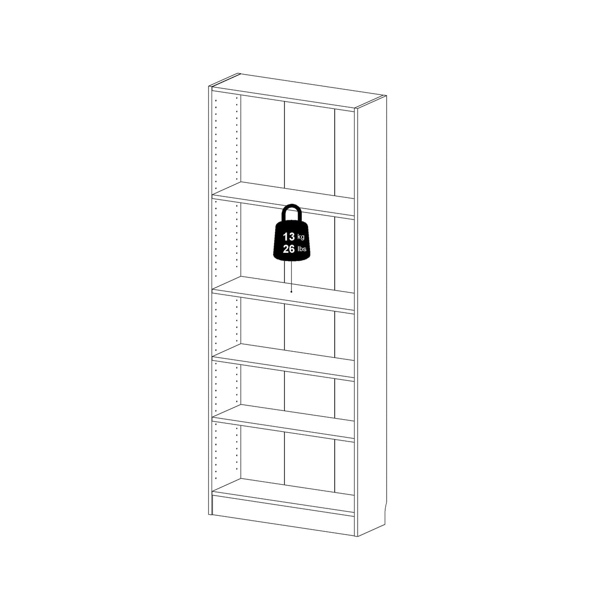 Tvilum Element Wide 5 Shelf Bookcase, Tall, White Tvilum