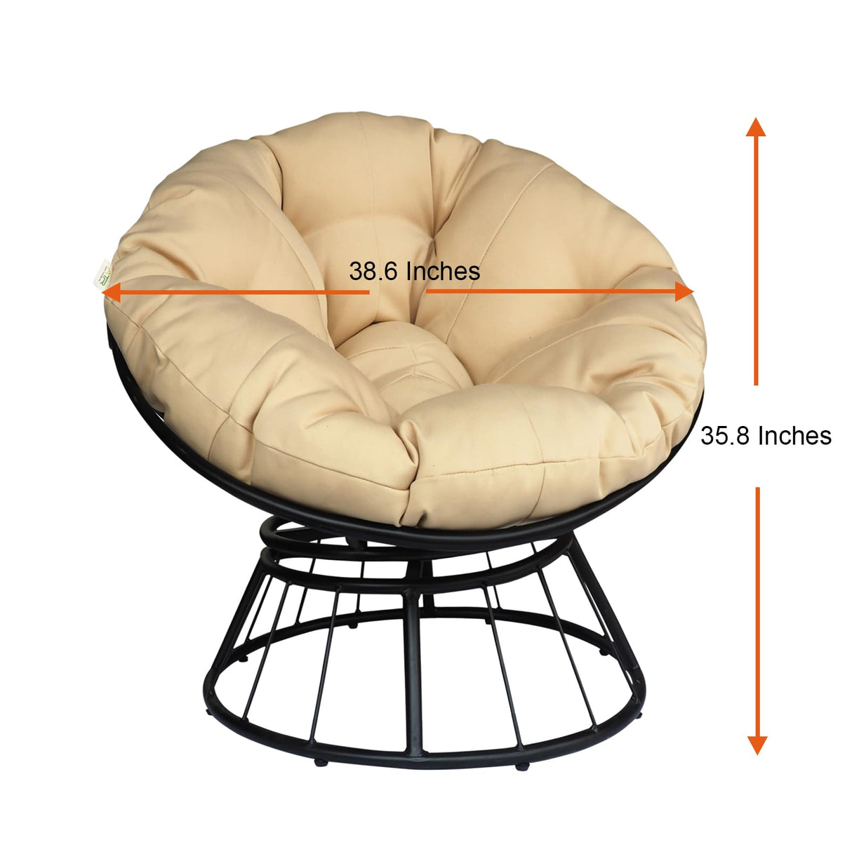 Skypatio Papasan Chair Swivel Patio Chair with Fluffy Cushion, Indoor/Outdoor Lounge Moon Chair Balcony Seats for Home, 35inch, Khaki Cushion Skypatio