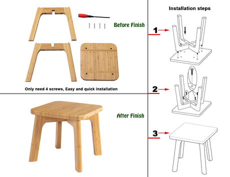 PELYN Bamboo Wooden Mini Step Stool for Kids with Non-Slip Rubber Feet, Small Step Foot Stools for Bedroom Kitchen Bathroom, Holds up to 300lbs, Sturdy and Easy Assembly PELYN