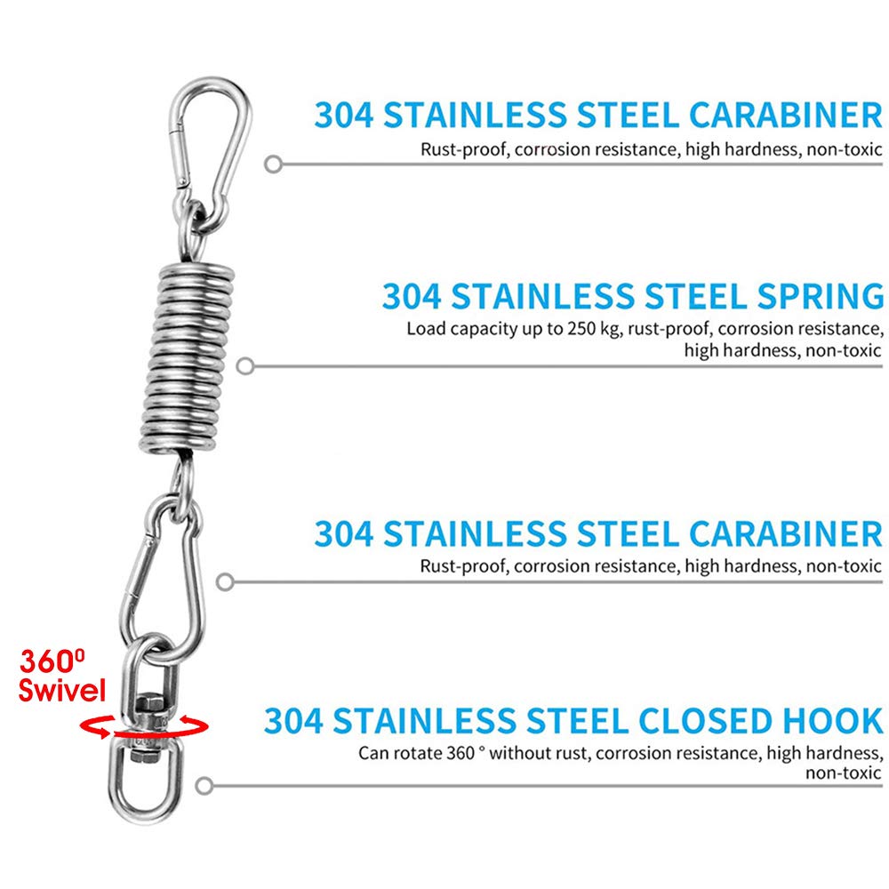 Sfeexun Punching Bag Hanger Set, Stainless Steel Swivel Mount Chain with Carabiners and Spring, 551lbs Capacity for Heavy Bag, Gym Swing, Trapeze, Hammock (Swivel Hanger with Spring) Sfeexun
