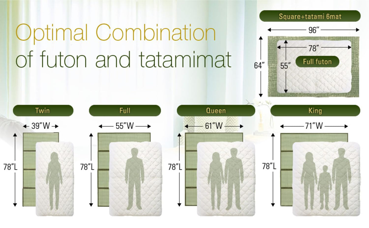 MIINA Japanese Traditional Tatami Mattress, Igusa (Rush Grass) Tatami Mat, Floor Mattress, Japanese Floor Mattress,Japanese Futon, 61"x78" (Queen, Natural) MIINA