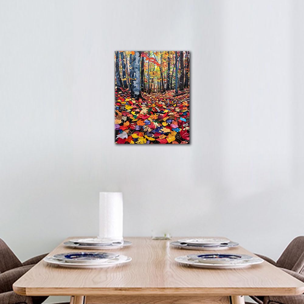 Paint by Number for Adult, Forest Paint by Numbers Kit for Adults Beginners, DIY Fallen Leaves Acrylic Painting on Canvas for Home Wall Decor, Maple Leaf Oil Painting for Gift 16"x20"(Frameless) TUMOVO